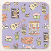 友だち™ |紫色のアイコンパターン スクエアペーパーコースター (正面)