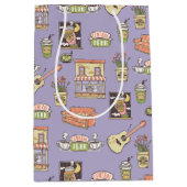 友だち™ |紫色のアイコンパターン ミディアムペーパーバッグ (正面)