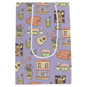 友だち™ |紫色のアイコンパターン ミディアムペーパーバッグ (裏面)