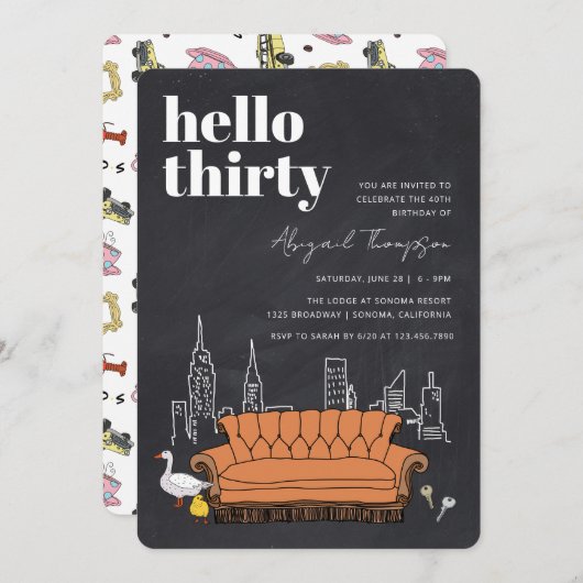 友だち™ Central Perk Chalkboard 30th Birthday 招待状 (正面/裏面)