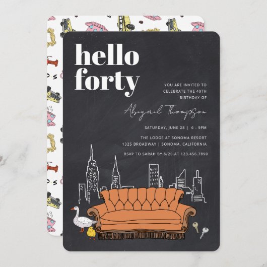 友だち™ | Central Perk Chalkboard 40th Birthday 招待状 (正面/裏面)