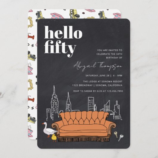 友だち™ | Central Perk Chalkboard 50誕生日 招待状 (正面/裏面)