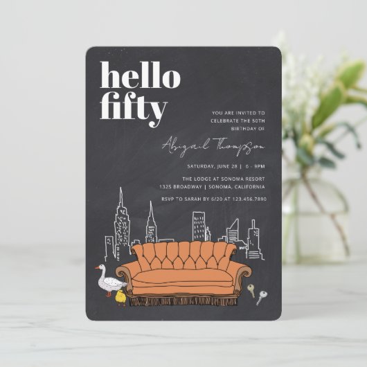 友だち™ | Central Perk Chalkboard 50誕生日 招待状 (スタンド正面)