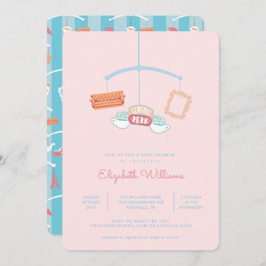 友だち™ | Central Perk Mobileベビーシャワー 招待状 (正面/裏面)