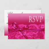 友はリボン及びレースRSVPの暗い赤紫色を曲げます 出欠カード (正面/裏面)