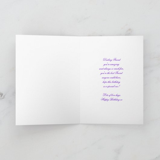 友よ可愛い誕生日カード、紫の龍とフェア カード (内部)