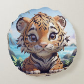 "友クール人ジャングルタイガー鮮やかオレンジフエ文字" ラウンドクッション (裏面)