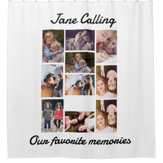 友パーソナライズされたモダンだち10フォトコラージュ シャワーカーテン (正面)