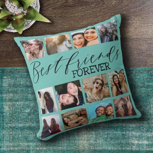 友モダン最高の人ティール(緑がかった色)写真コラージュ クッション