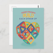 友人が互いを構築する磁石タイルのハートポスト ポストカード (正面/裏面)