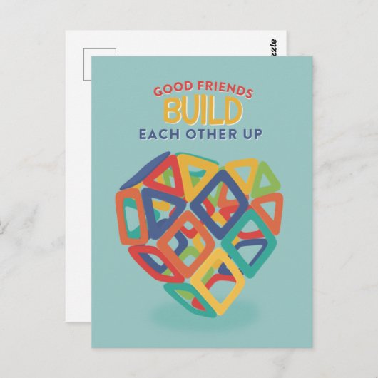 友人が互いを構築する磁石タイルのハートポスト ポストカード (正面/裏面)