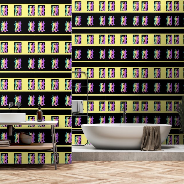 友人が黄色を散歩 壁紙 (浴室)