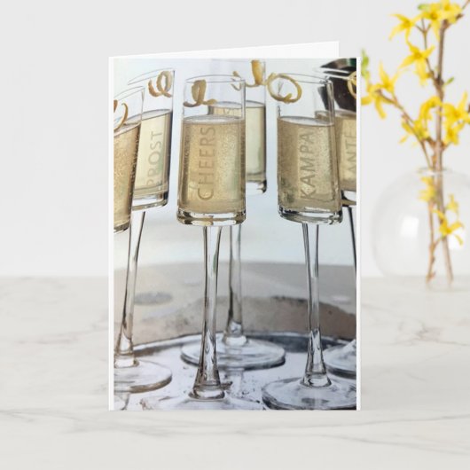 友人たちにクリスマスの乾杯 カード (黄色い花)