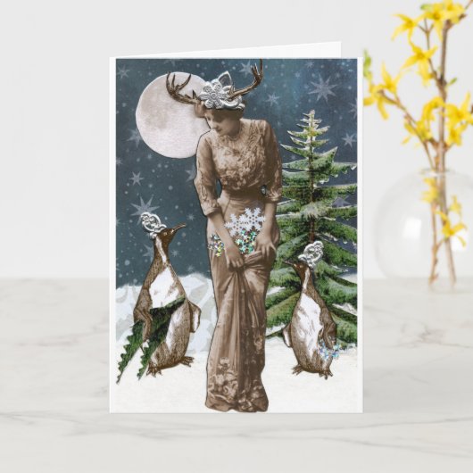 友人とのスノーフレーク・ギャザリング冬の挨拶 カード (黄色い花)