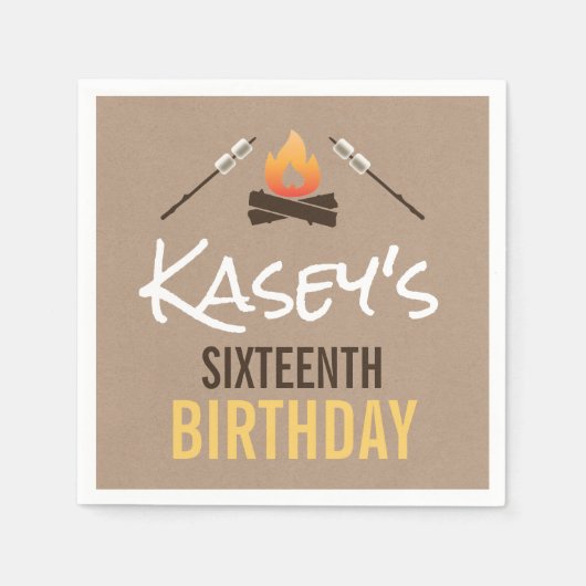 友人とのS'moreおもしろいBonfireバースデーパーティー スタンダードカクテルナプキン (正面)