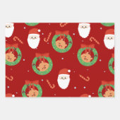 友人とキャンディーキャンを持つクリスマスサンタ ラッピングペーパーシート (正面2)