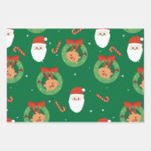 友人とキャンディーキャンを持つクリスマスサンタ ラッピングペーパーシート (正面)