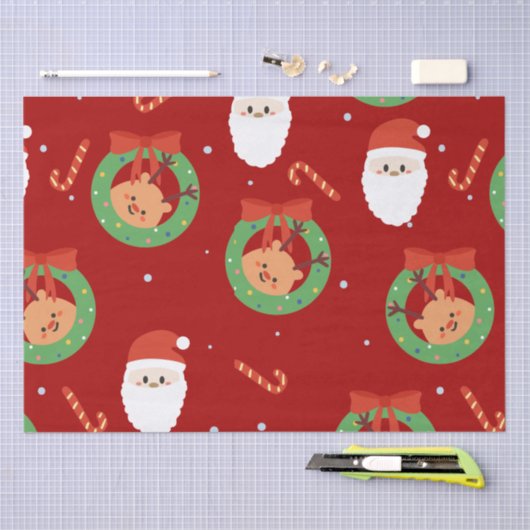 友人とキャンディーキャンを持つクリスマスサンタ 薄葉紙 (クラフト)