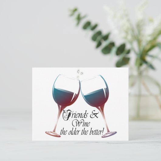 友人とワイン、より古い方が良い、ワインギフト ポストカード (スタンド正面)