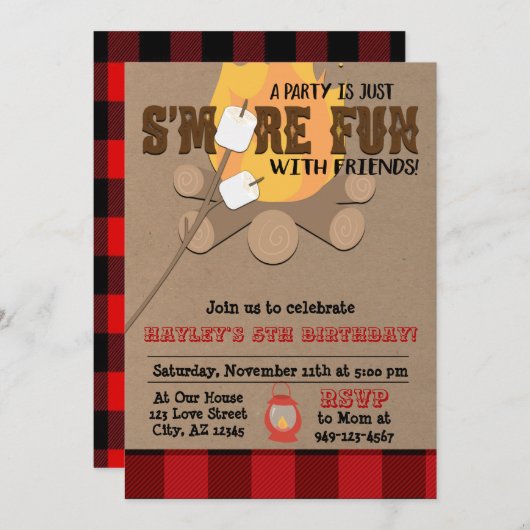 友人と子供のSより多くのおもしろいキャンプファイアープレイド 招待状 (正面/裏面)