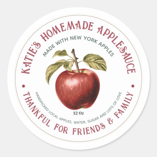 友人と家族に感謝アップルソース ラウンドシール (正面)