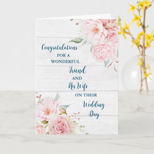 友人と彼の妻の結婚式の日おめでとう カード (黄色い花)