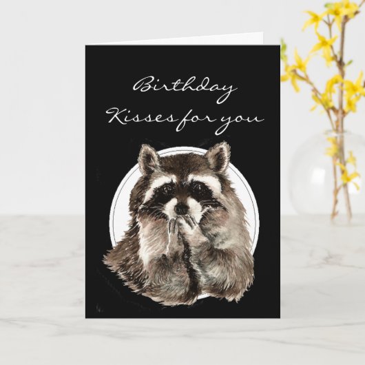 友人のかわいいアライグマのためのカスタムな誕生日のキス カード (黄色い花)