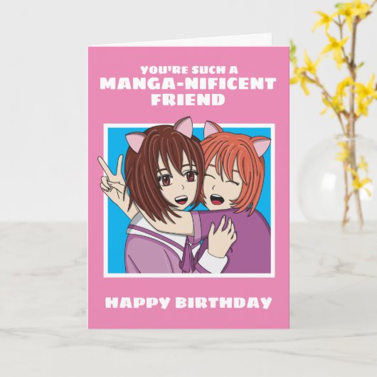 友人のためのアニメとマンガの誕生日最高のカード カード (黄色い花)