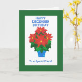 友人のためのポインセチアの12月の赤い誕生日 カード (黄色い花)