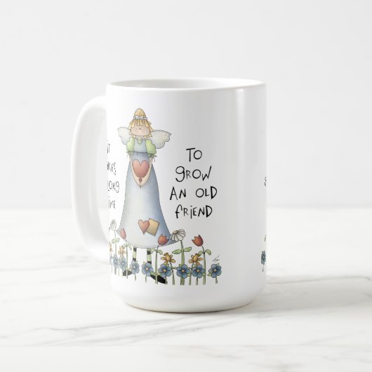 友人のクラシックで白いマグを育てて下さい コーヒーマグカップ (正面左)