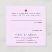 友人のピンクパープルのタイポグラフィを参照モダン 紹介カード (裏面)