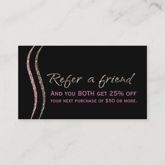 友人のブラックグリッター金ゴールドとピンクカードを参照 紹介カード (正面)