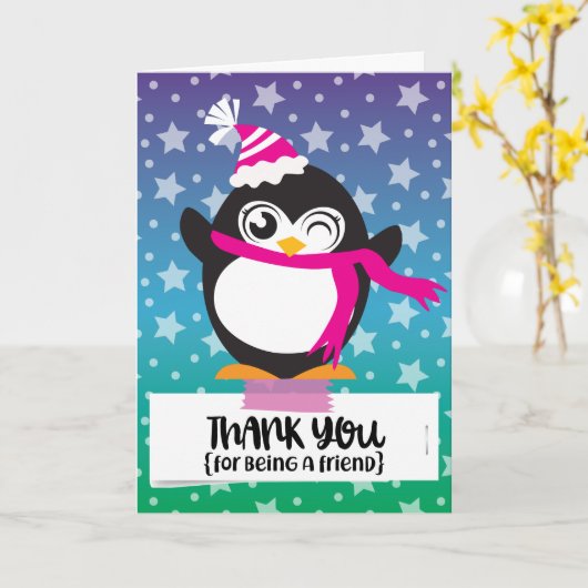 友人のペンギンの星があることをありがとう カード (黄色い花)