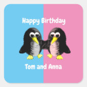 友人のペンギンパーソナライズされたは双子 スクエアシール (正面)