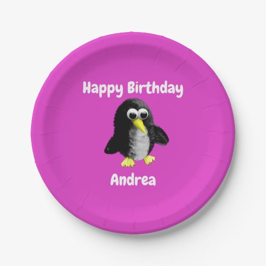 友人のペンギンパーソナライズされた子供へ、 ペーパープレート (正面)