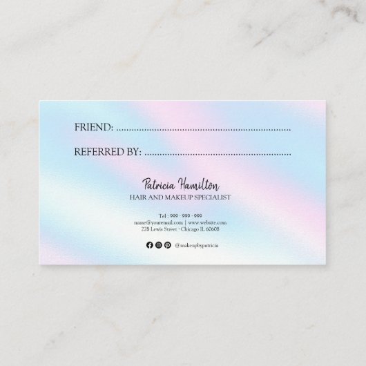 友人のホログラフィスタイリッシュック参照カードを参照する 名刺 (裏面)