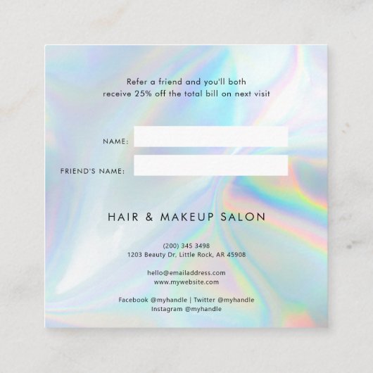 友人のホログラフィック美しいとメイクアップを参照する 紹介カード (裏面)