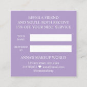 友人のメイクアップアーティストを参照美しいサロン紫 紹介カード (裏面)