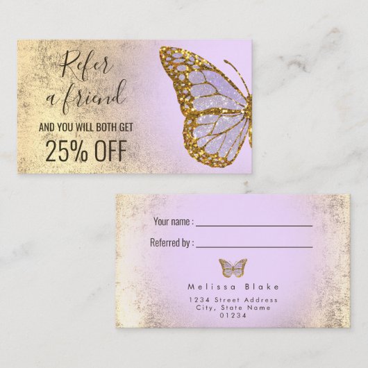 友人のラベンダーバタフライロゴを参照する 名刺 (正面/裏面)