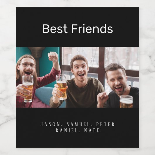 友人の写真の男性の黒 ワインラベル (シングルラベル)