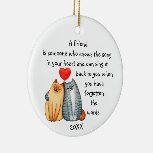 友人の友情の愛引用文かわいい猫セラミックO セラミックオーナメント (右)