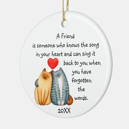 友人の友情の愛引用文かわいい猫セラミックO セラミックオーナメント (左)
