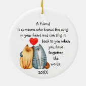 友人の友情の愛引用文かわいい猫セラミックO セラミックオーナメント (裏面)