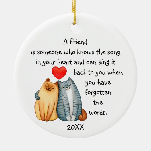 友人の友情の愛引用文かわいい猫セラミックO セラミックオーナメント (裏面)