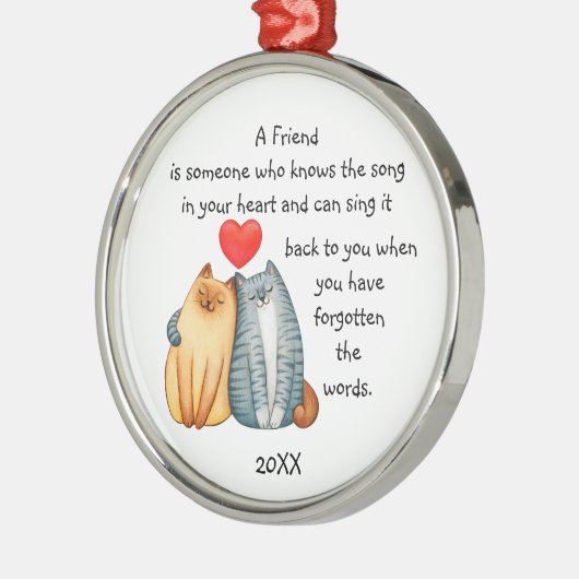 友人の友情を育む引用文かわいい猫 メタルオーナメント (左)