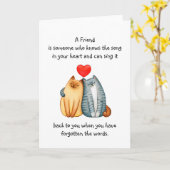 友人の友情を育む引用文かわいい空白の猫 カード (黄色い花)