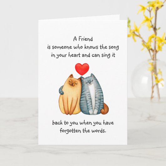 友人の友情を育む引用文かわいい空白の猫 カード (黄色い花)