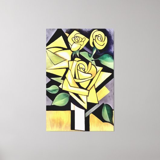 友人の幾何学的な黄色いバラの花 キャンバスプリント (正面)