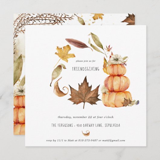 友人の感謝祭パーティーへの招待 シーズンカード (正面/裏面)