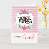 友人の母の日ピンクの盆栽ストライプ飾 カード (黄色い花)